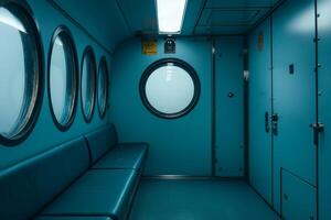Floating furniture enhances tranquility in a futuristic spaceship suite at a serene moment in an otherworldly environment photo
