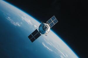 Exploring the Vastness of Space with a Satellite in Orbit Above photo