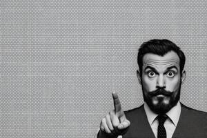 Fashionably expressive gentleman in monochrome, conveying a message with an intriguing demeanor and captivating gaze photo