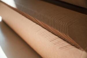 Close up focused view of wooden sheets that is lying down in a row photo