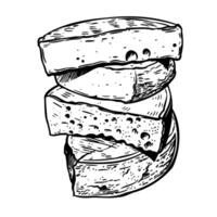 Black and white sketch of cheese stack celebrating World cheese day for design use vector