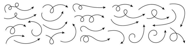 Collection of curved hand drawn arrows. Set of hand drawn arrows. vector