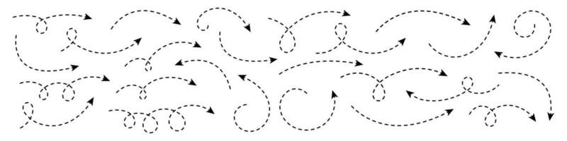 Curved dotted arrow. Set of arrows with dotted lines. vector
