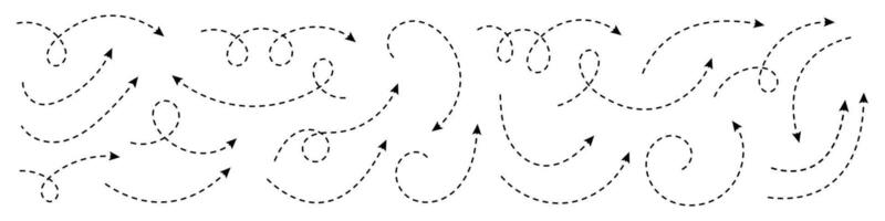 Set of curved arrows with dotted lines. vector
