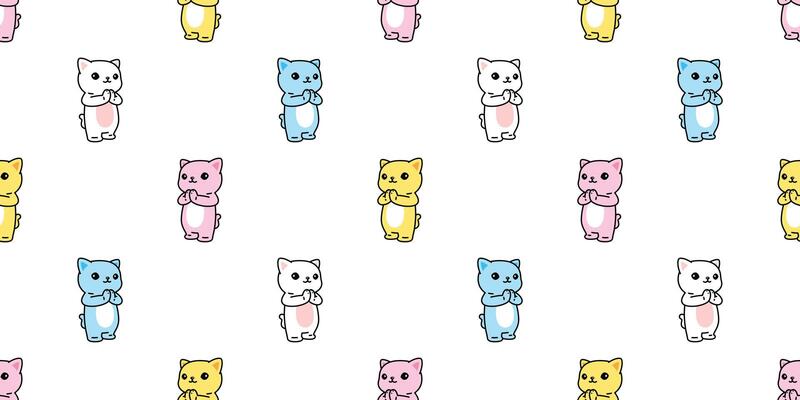 cat seamless pattern calico kitten hello thai sawaddee cartoon doodle pet tile background gift wrapping paper repeat wallpaper colorful illustration