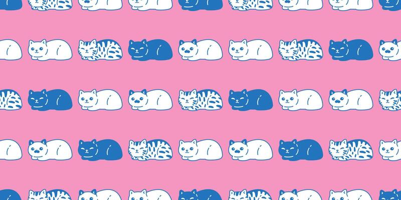 cat seamless pattern calico kitten sitting crouching cartoon doodle pet gift wrapping paper tile background repeat wallpaper illustration