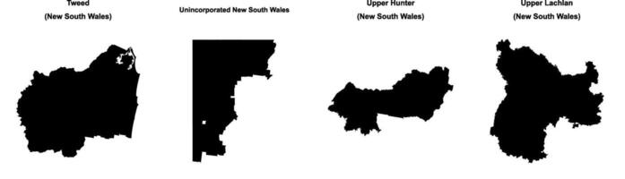 Tweed, Unincorporated New South Wales, Upper Hunter, Upper Lachlan outline maps vector