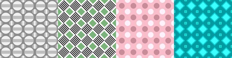 Seamless geometric threetone pattern set - circle and square designs vector