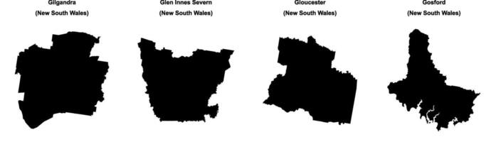 Gilgandra, Glen Innes Severn, Gloucester, Gosford outline maps vector