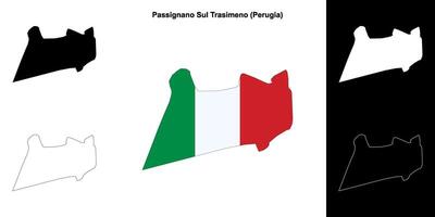 Passignano Sul Trasimeno, Umbria outline map set vector