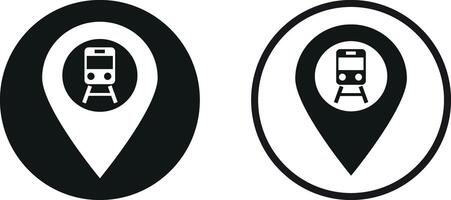 Train location pin icon set in two styles . Map pointer with train icon . illustration vector