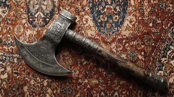 Ornate Antique Axe on Persian Carpet photo