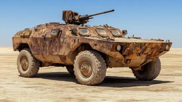 Rusty Military Vehicle in Desert Landscape photo