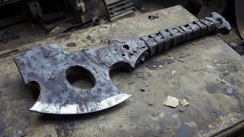Antique Forged Axe - Rustic Industrial Art photo