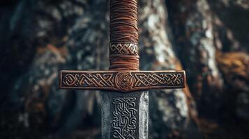 Ornate Medieval Sword, Intricate Celtic Design photo