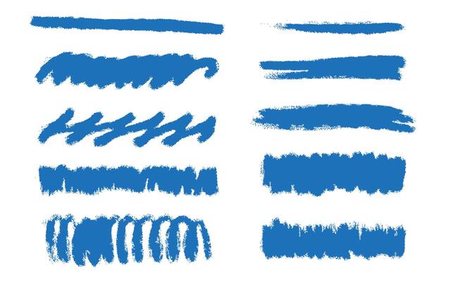 set of hand drawn brush strokes, blue spots for backgrounds. Set of monochrome design elements. Texture effect on white background