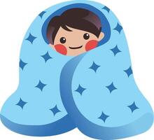 cute boy rolled in blanket illustration vector