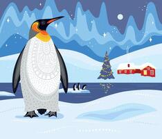 Decorative illustration of penguin in nature. design element vector
