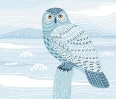 Decorative illustration of polar owl in nature. design element vector