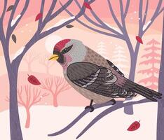 Decorative illustration of redpoll bird in nature. design element vector