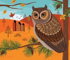 Decorative illustration of owl in nature. design element vector