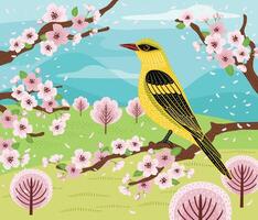 Decorative illustration of oriole in nature. design element vector