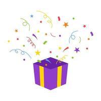 Exploding confetti surprise box. illustration. vector
