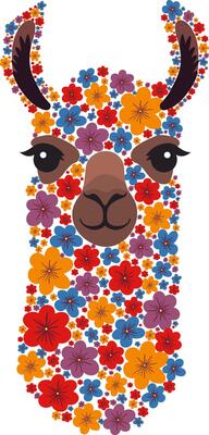 alpaca llama silhouette colorful floral design. isolated animal object with bright flowers modern botanical illustration on white background