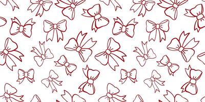 Seamless red hand-drawn bow pattern on white background. Elegant decorative ribbon design for textiles, wallpapers, wrapping paper, and digital prints vector