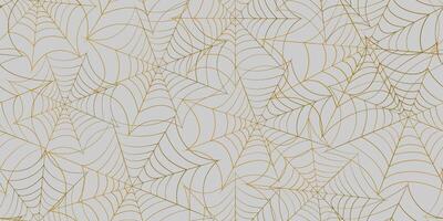 Elegant golden spider web seamless pattern on white background. Luxury Halloween abstract design for wallpapers, fabrics, wrapping paper, and digital art vector