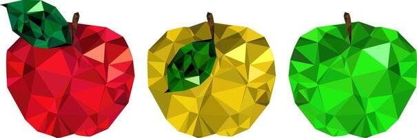 isolated apples in cubism style modern geometric fruit illustration. abstract art elements for design. red, yellow, green apples on transparent background vector