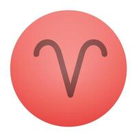 A minimalist art of the Aries zodiac symbol, featuring its iconic horns on a vibrant red circle vector