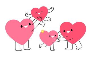 Happy family pretty heart characters playing together vector