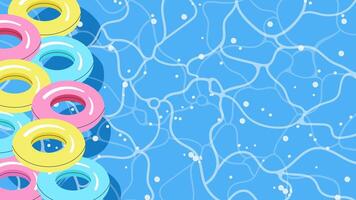 Top view of a swimming pool with inflatable rings and splash background vector