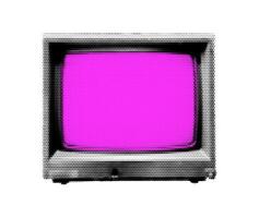Halftone vintage television with pink screen. Retro display concept for digital art and design vector