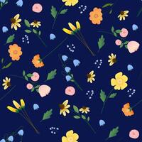 Seamless pattern with flowers on a blue backdrop. Stylish beautiful seamless pattern. Background for gift wrapping, textile. wallpaper design. Decoration fabric vector