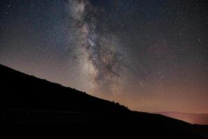 Silhouette of the hills with the Milky Way on the background photo