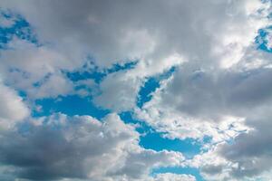 Weather forecast concept photo. Partly cloudy sky background photo
