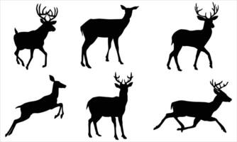 Set of wild deer silhouettes in flat style isolated on white background vector