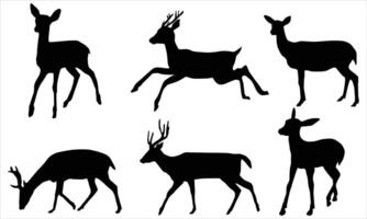 Set of wild deer silhouettes in flat style vector