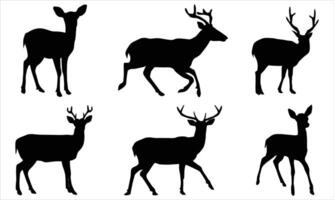 A collection of deer silhouettes showing various poses and configurations vector