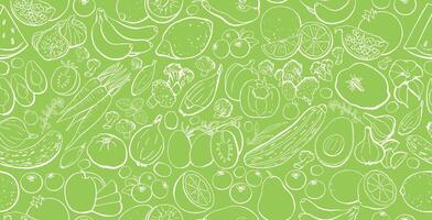 Vegan Food Seamless Pattern with Vegetables and Fruits vector