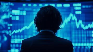 Trading decisions. A man analyzing forex and stock exchange data. photo