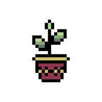 Sprouting bud on a pot pixel drawing vector