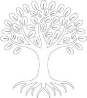 Tree of Life Logo with Roots and Leaves, Tree Line Art vector