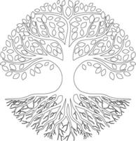 Tree of Life Logo with Roots and Leaves, Tree Outline vector
