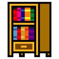 Bookshelf with pixel art style vector