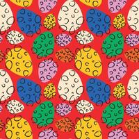 Easter seamless pattern with hand drawn colorful funny eggs vector
