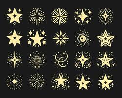 Collection of shining stars in gold color in simple style isolated on black background vector