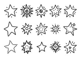 Doodle star collection in simple line style isolated on white background vector